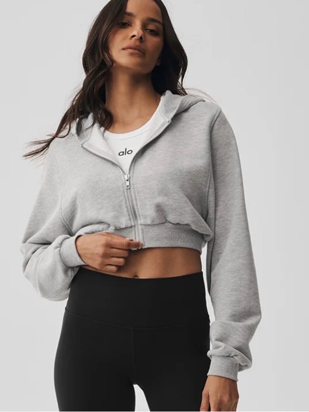 ALO Yoga Gray Cropped Crewneck Hoodie